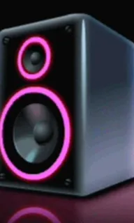 a black speaker with a pink light on it