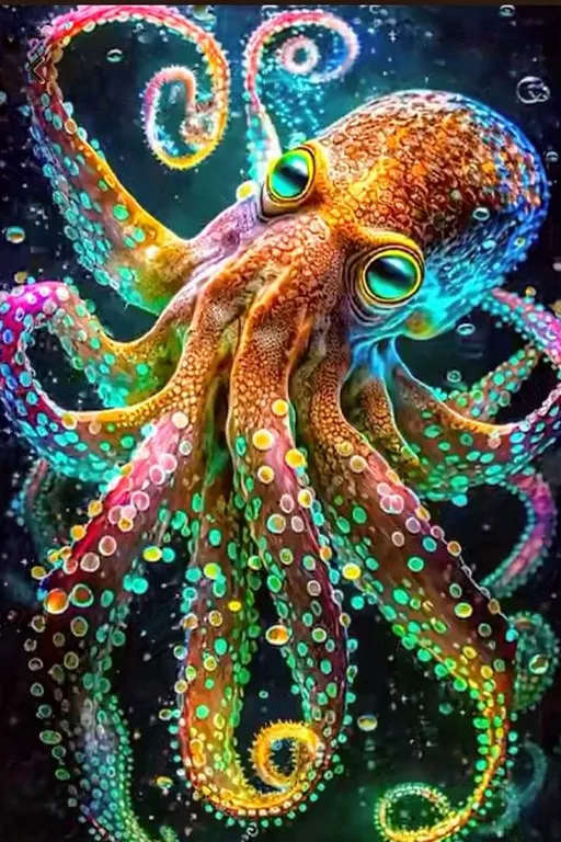 a painting of an octopus with bright colors