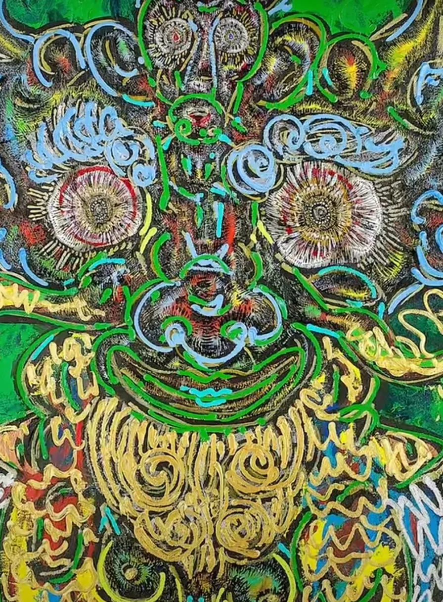 a painting of a face with many different colors