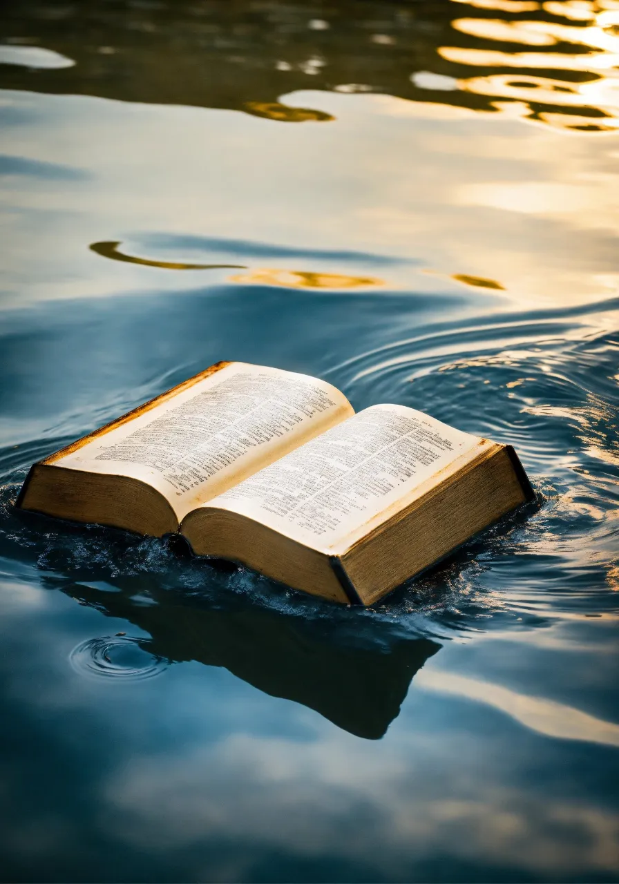 an open book floating on top of a body of water