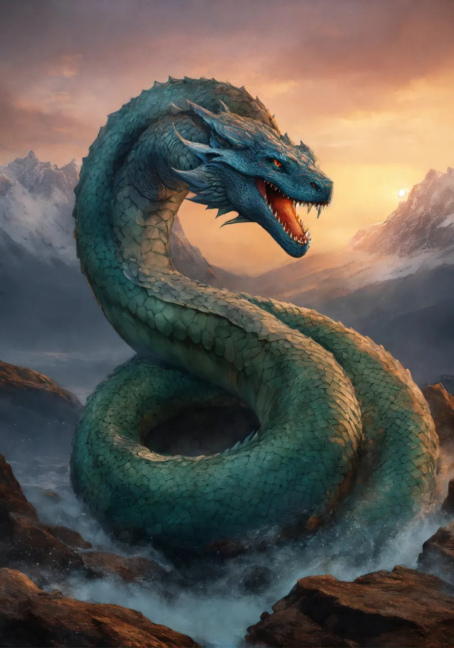 a blue dragon sitting on top of a mountain