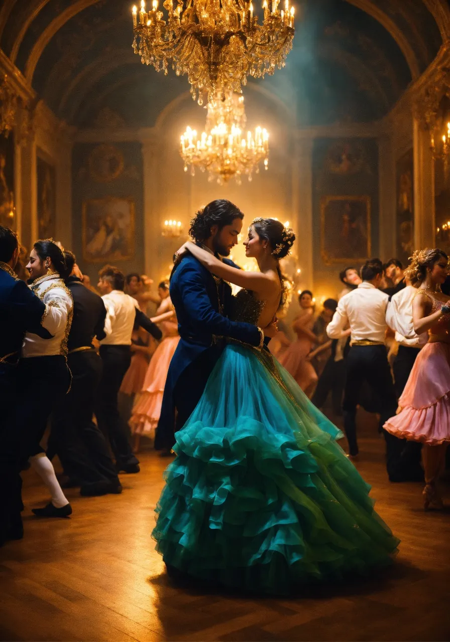 a man and a woman dancing in a ballroom