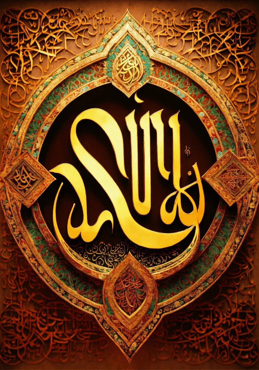 an arabic calligraphy in gold and green