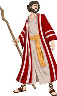 a man in a red and white striped robe holding a stick