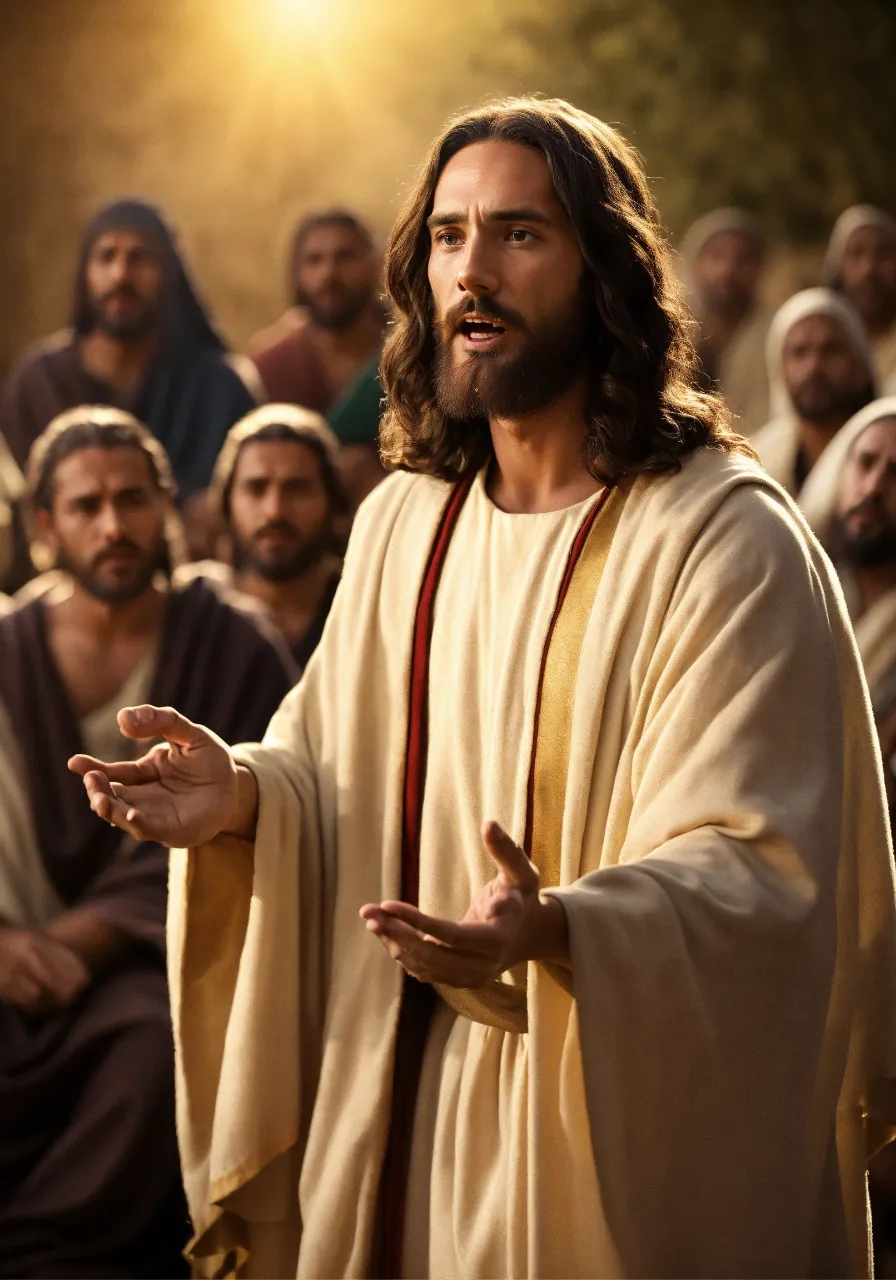 jesus standing in front of a group of people