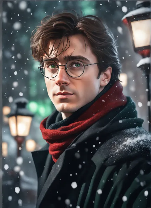 a man wearing glasses and a scarf in the snow