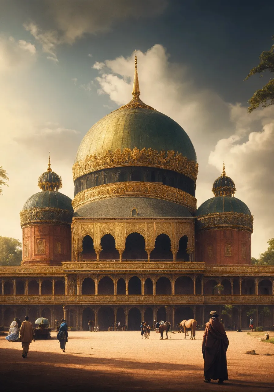 a painting of a large building with a gold dome