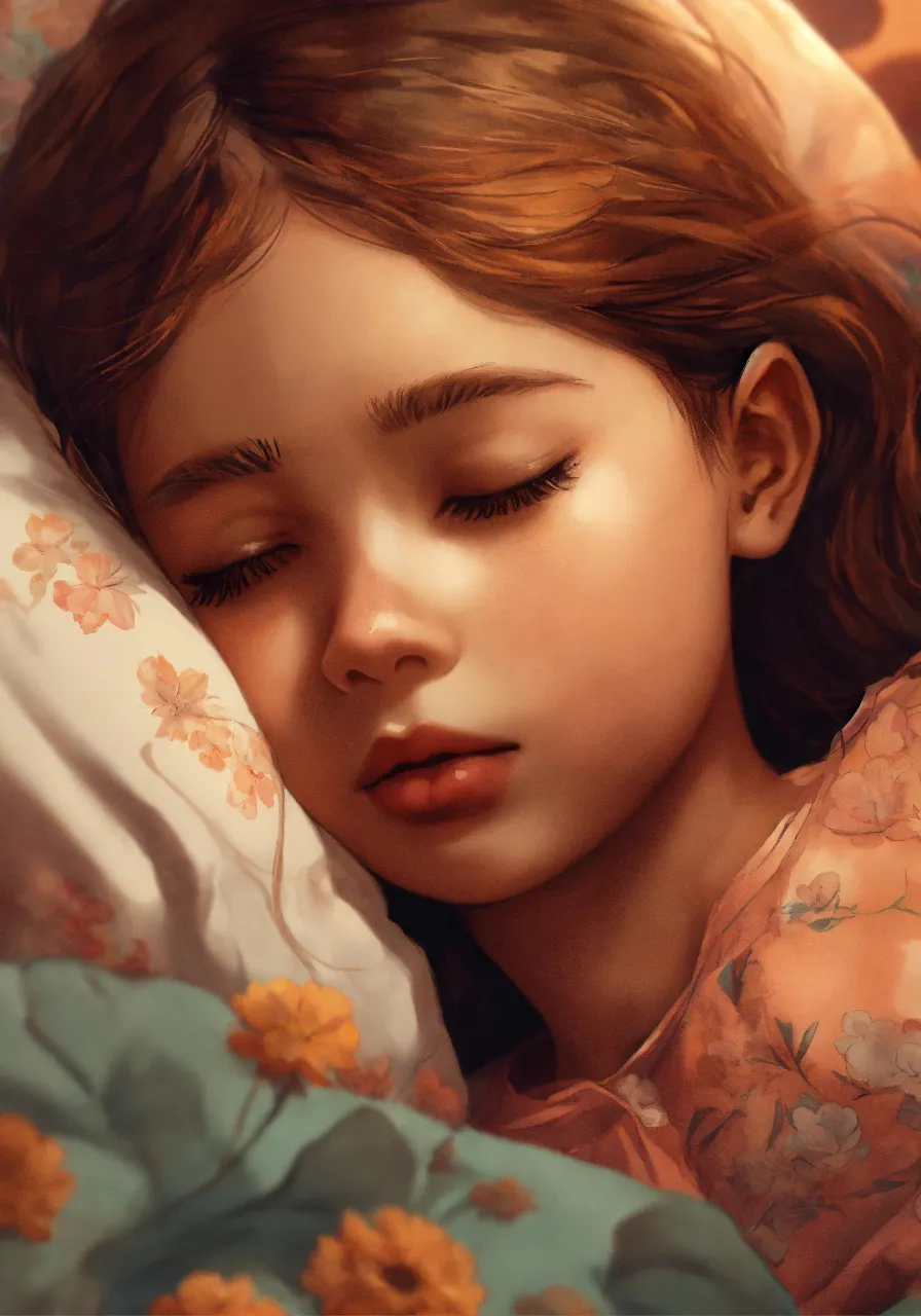 a painting of a young girl sleeping in bed