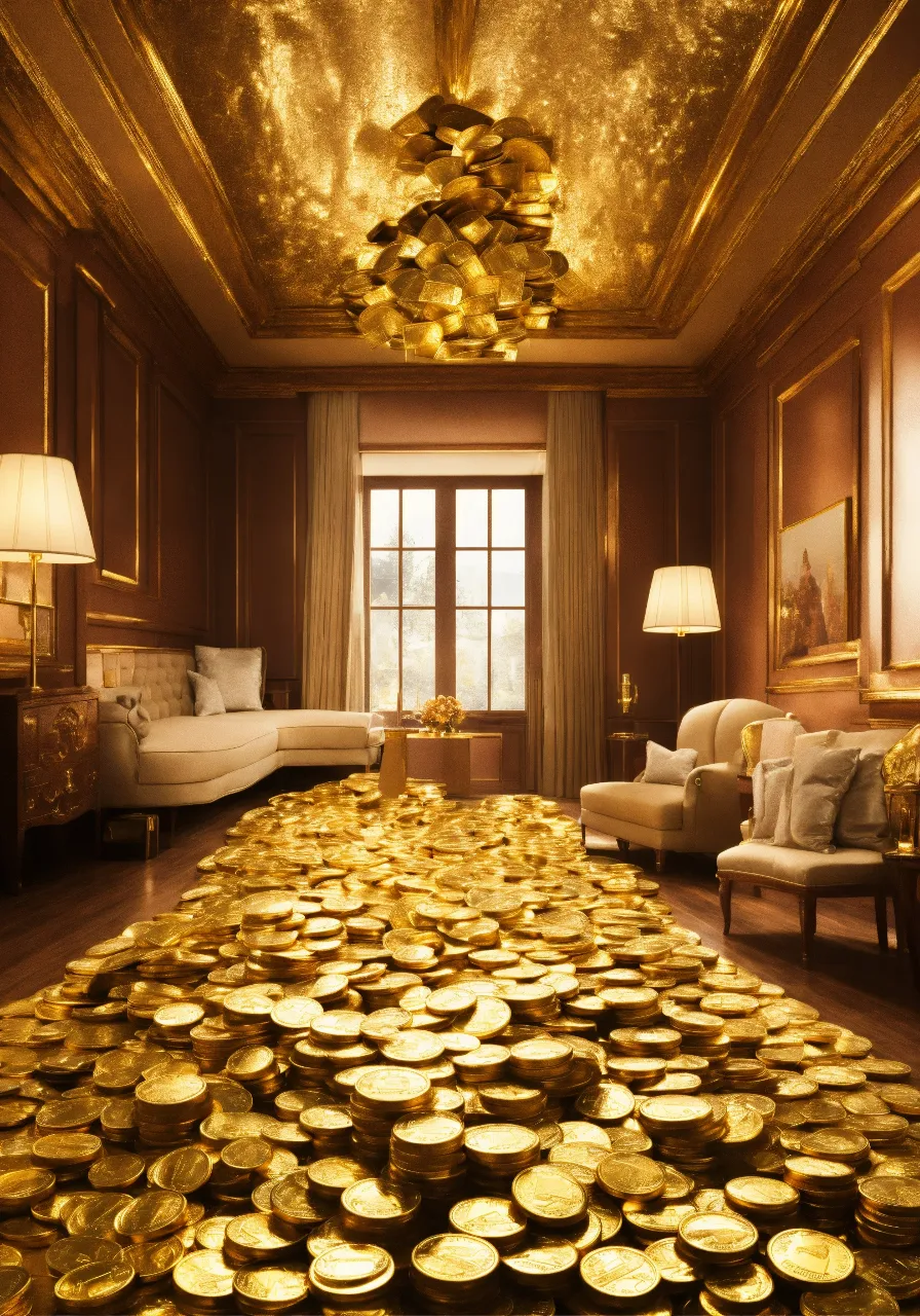 a room filled with lots of gold coins