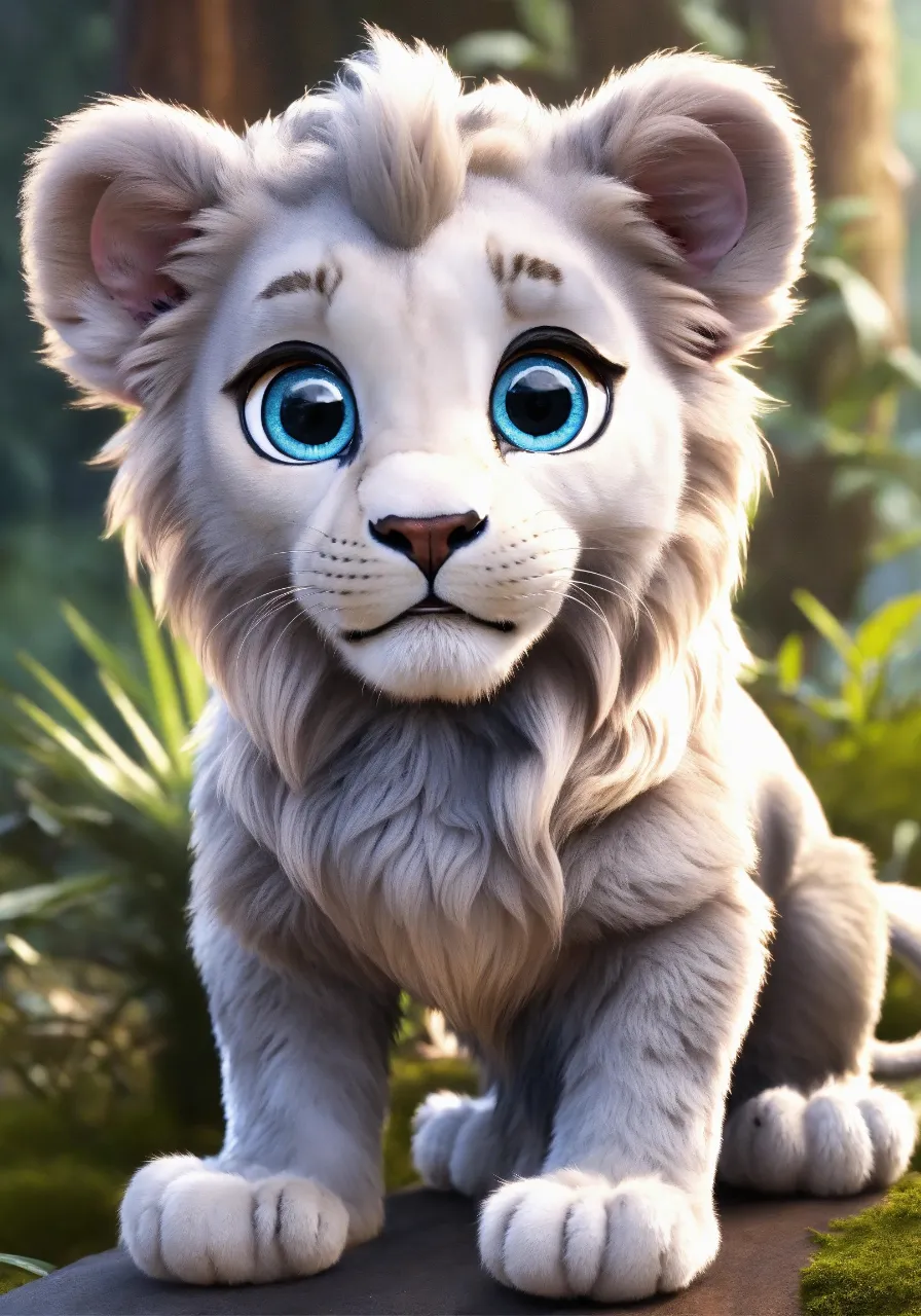 a white tiger with blue eyes sitting on a rock