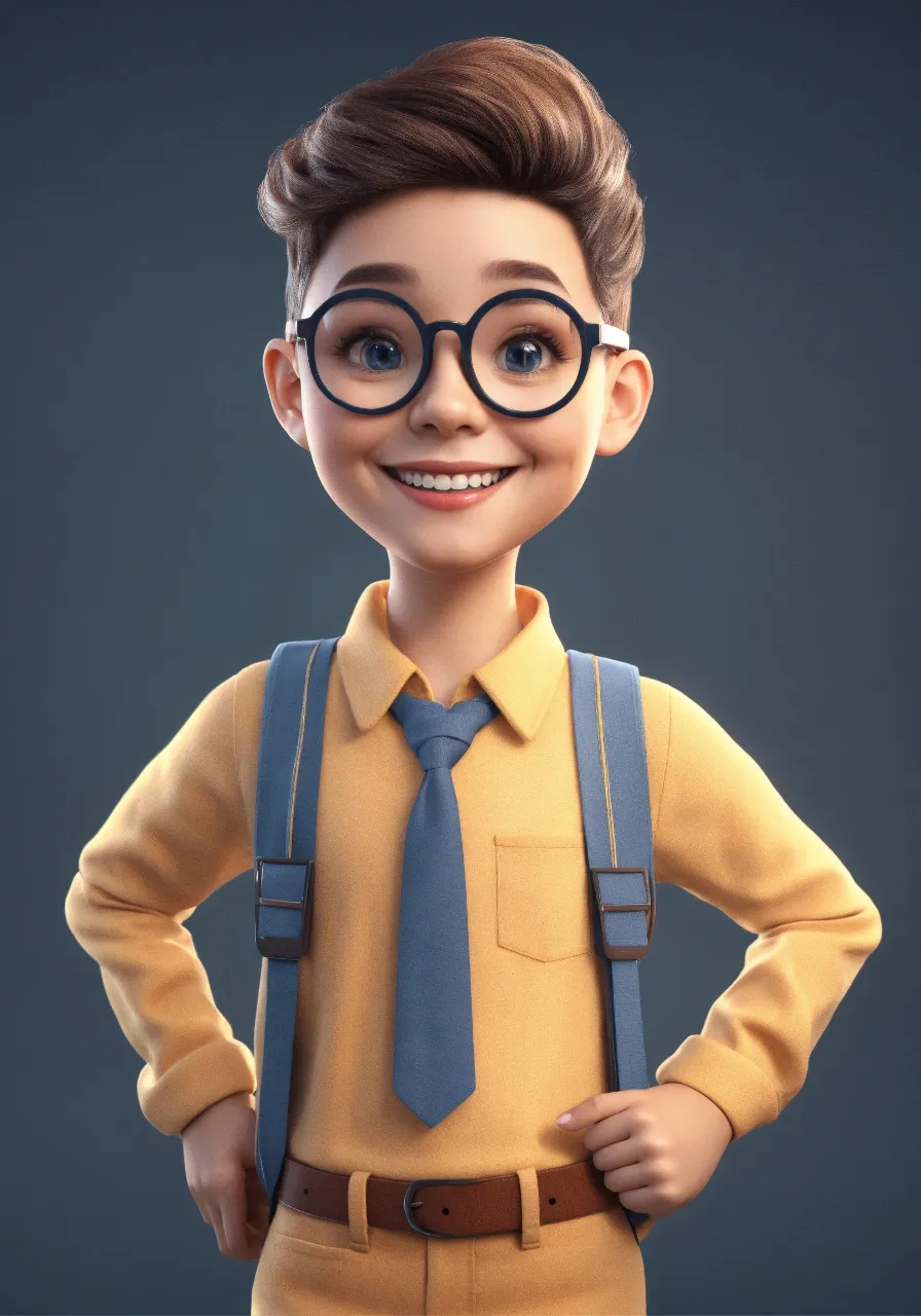 a cartoon boy with glasses and a tie talking