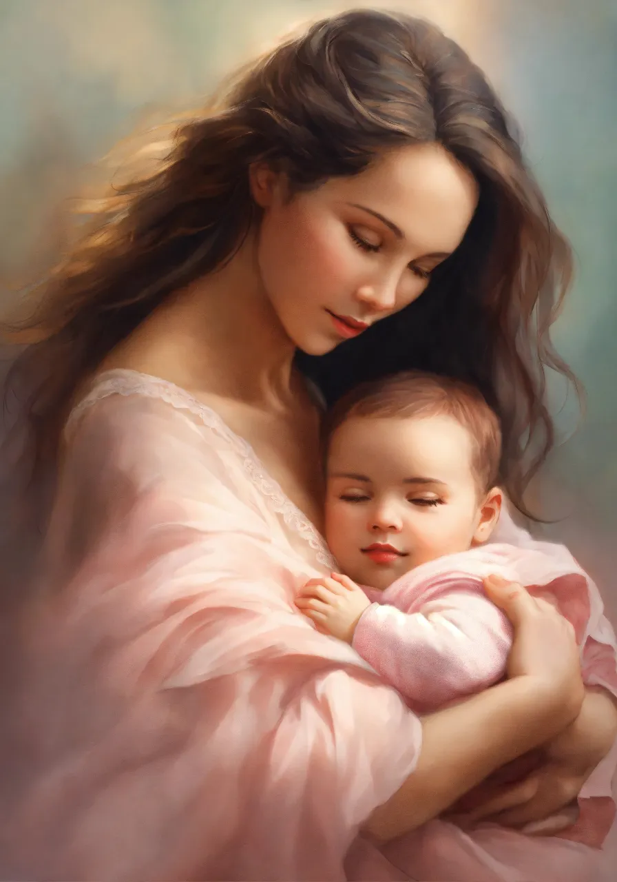 a painting of a woman holding a baby