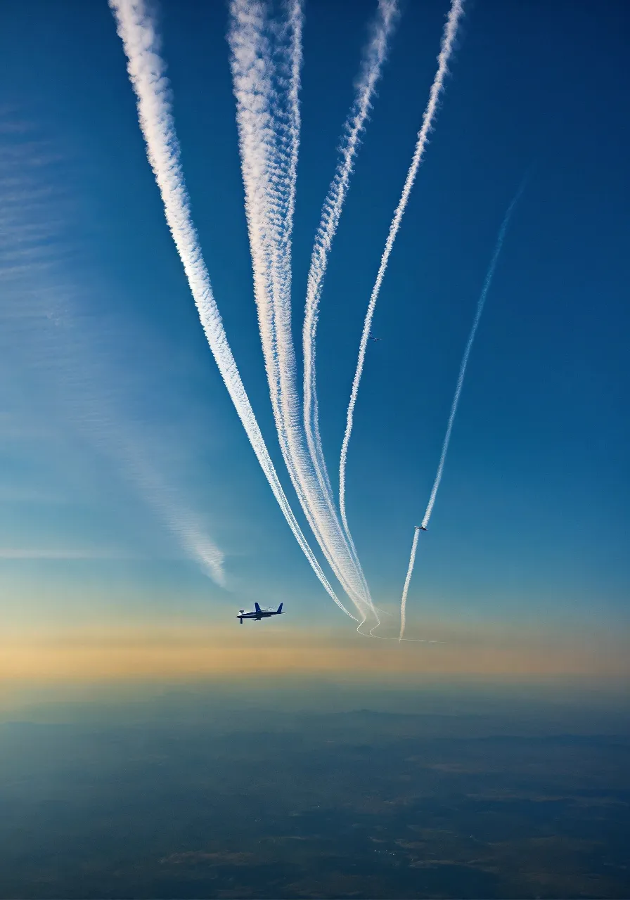 a group of aeroplanes flying through a blue sky