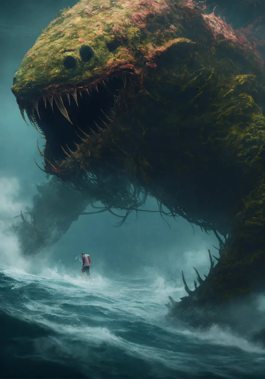 a giant creature floating over a body of water