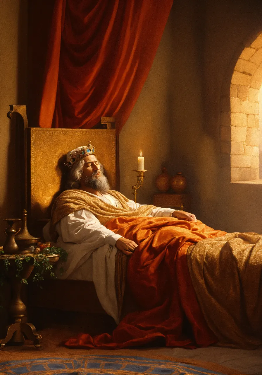 a painting of a man laying in a bed