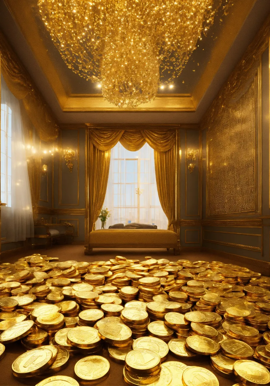 a room filled with lots of golden plates