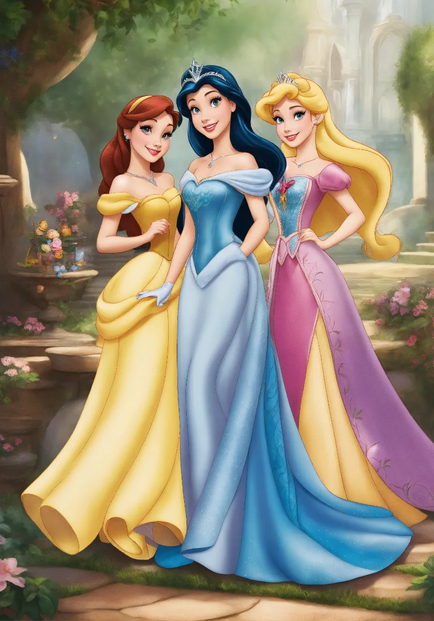 a painting of two princesses standing next to each other