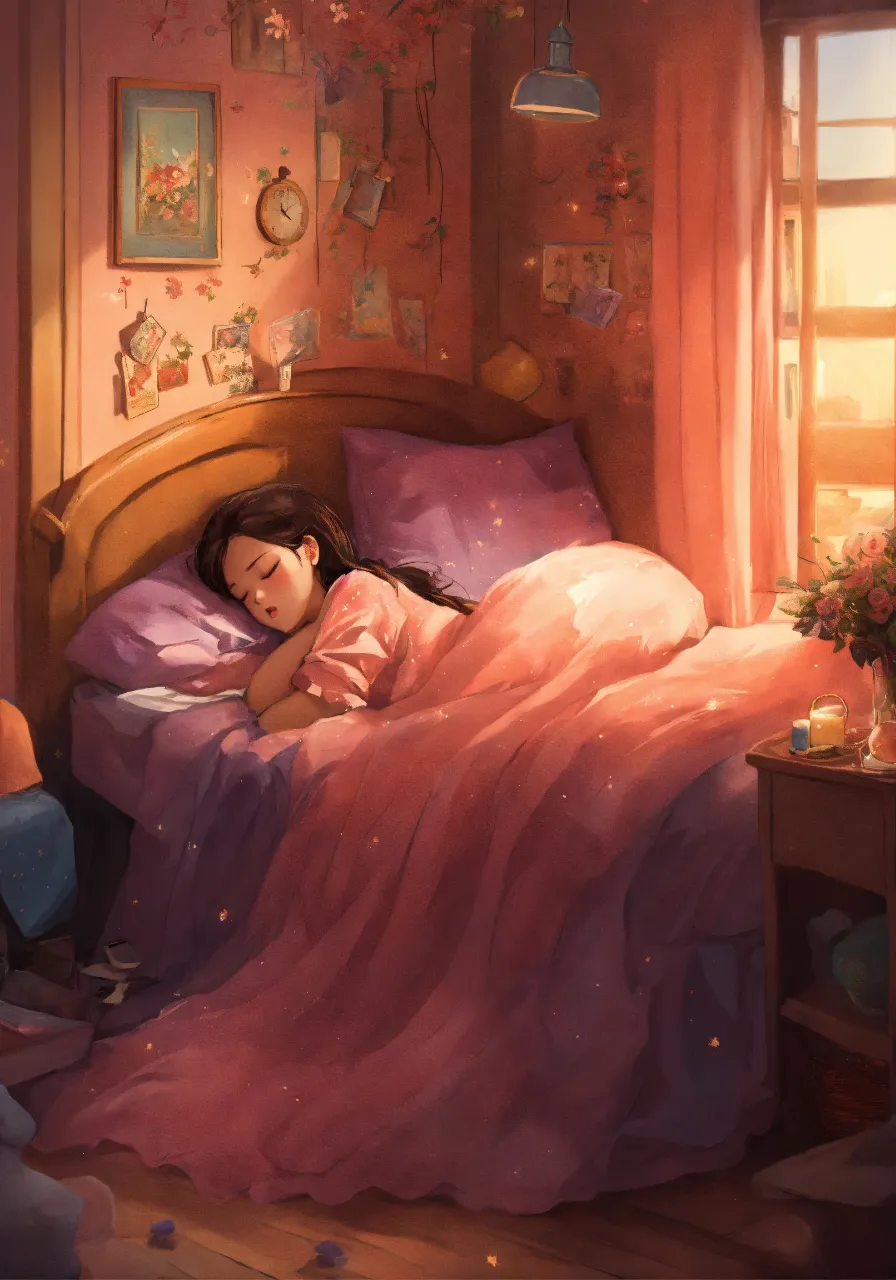 a painting of a little girl sleeping in her bed