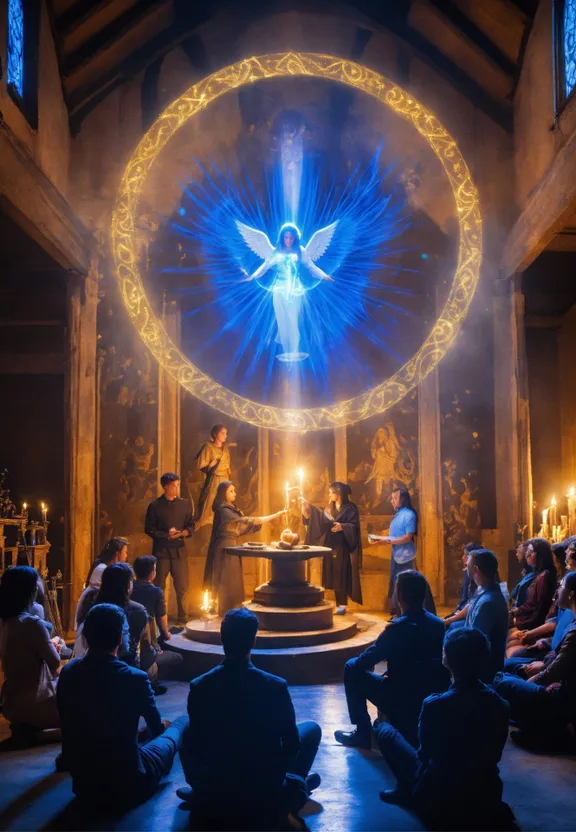 a group of people sitting in front of a stage