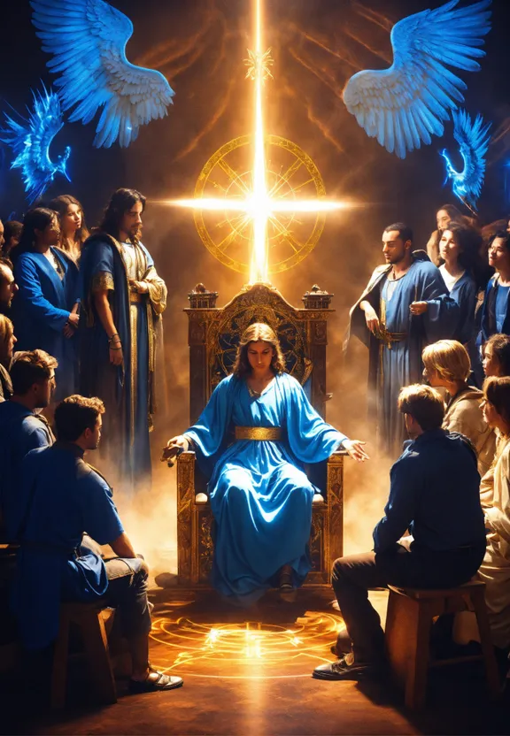 a painting of jesus sitting on a throne surrounded by angels