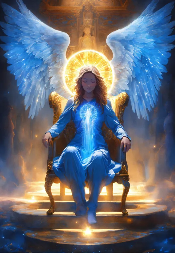 a woman sitting in a chair with angel wings