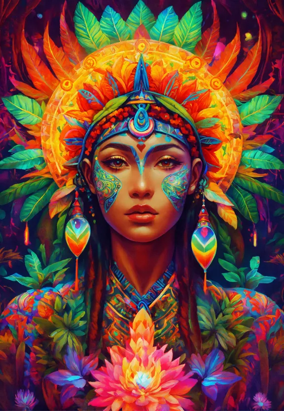 a painting of a woman wearing a colorful headdress