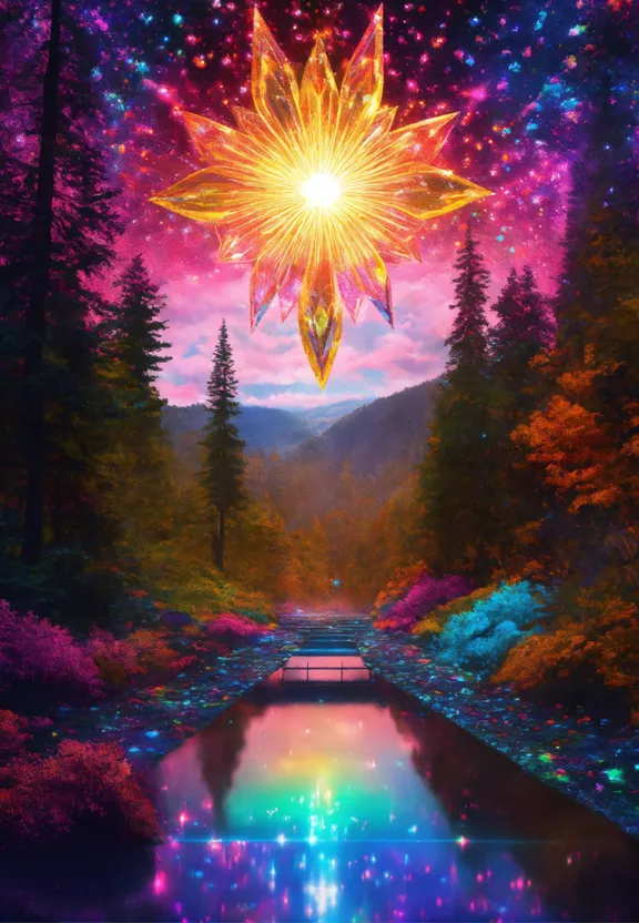 a painting of a star in the middle of a forest