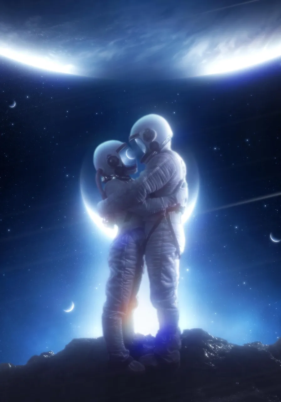 a couple in a space suit 