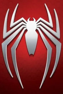 a spiderman logo on a red background