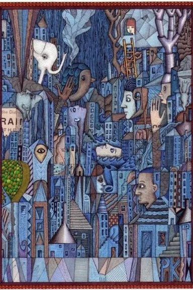 a painting of a city with lots of buildings