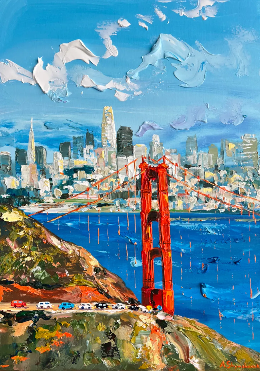 a painting of the golden gate bridge in san francisco