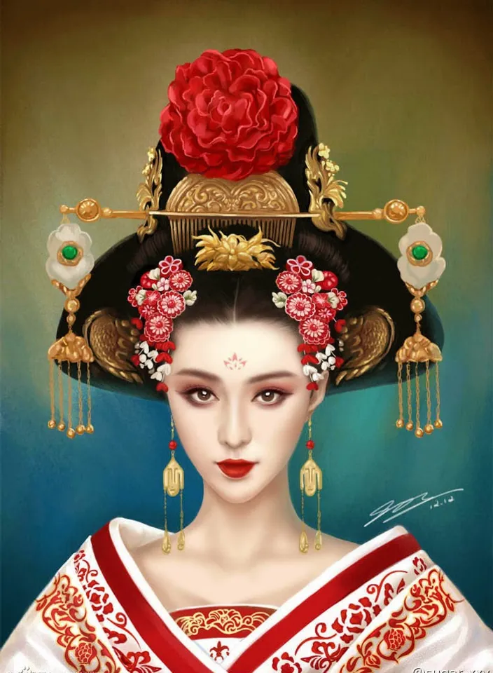 a painting of a woman with a flower in her hair