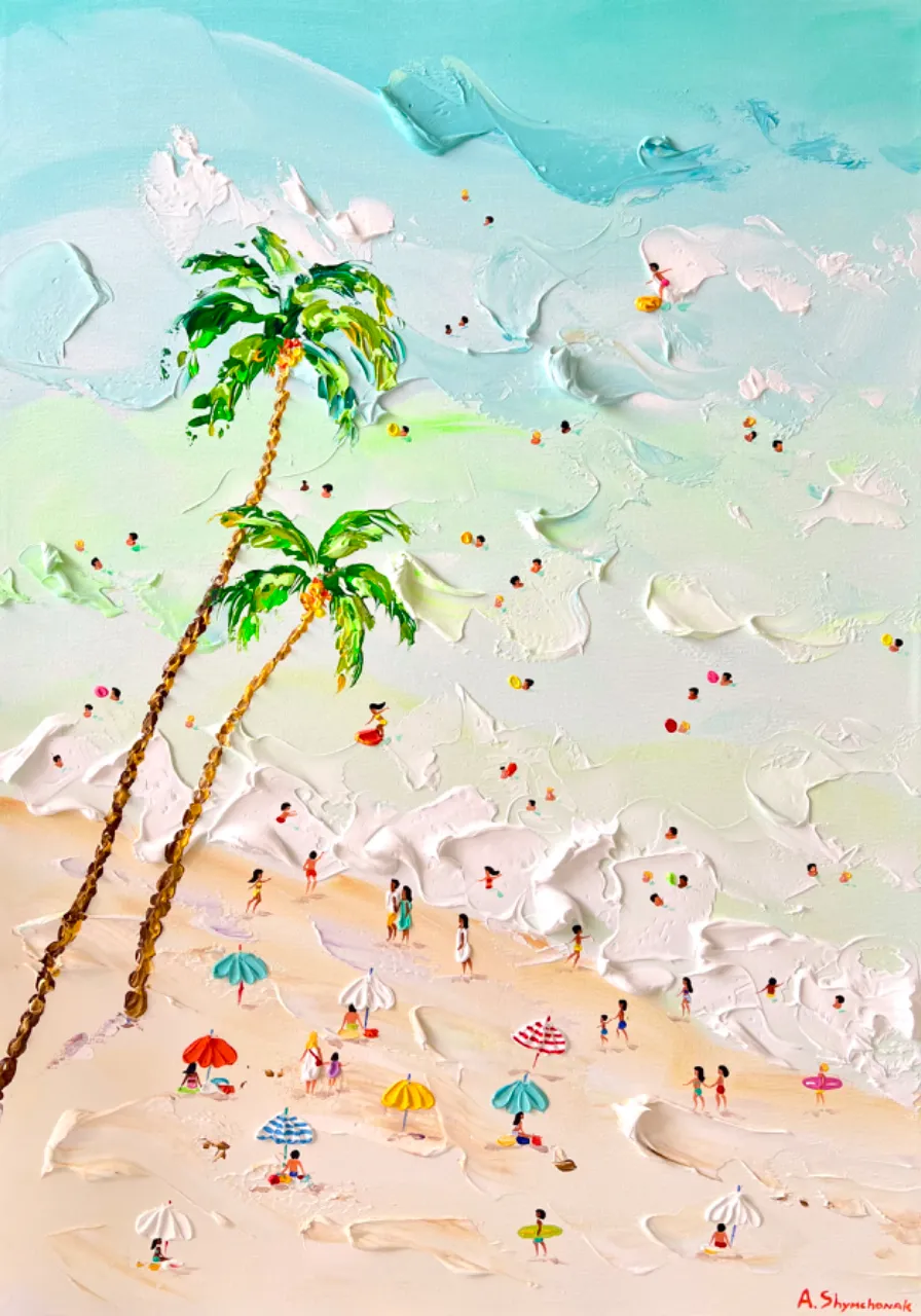 Minimalistic kites soaring over a dreamy watercolor beach painting