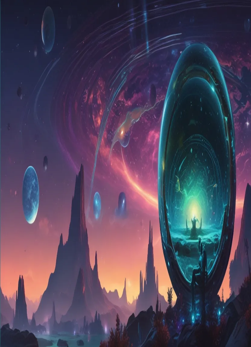 a futuristic landscape with planets and stars