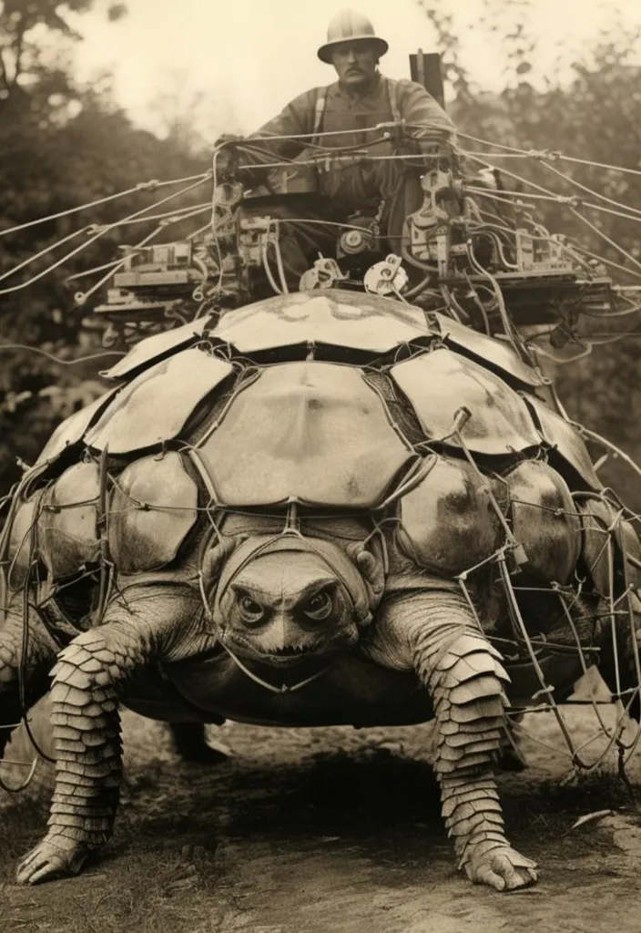 a man sitting on top of a giant turtle