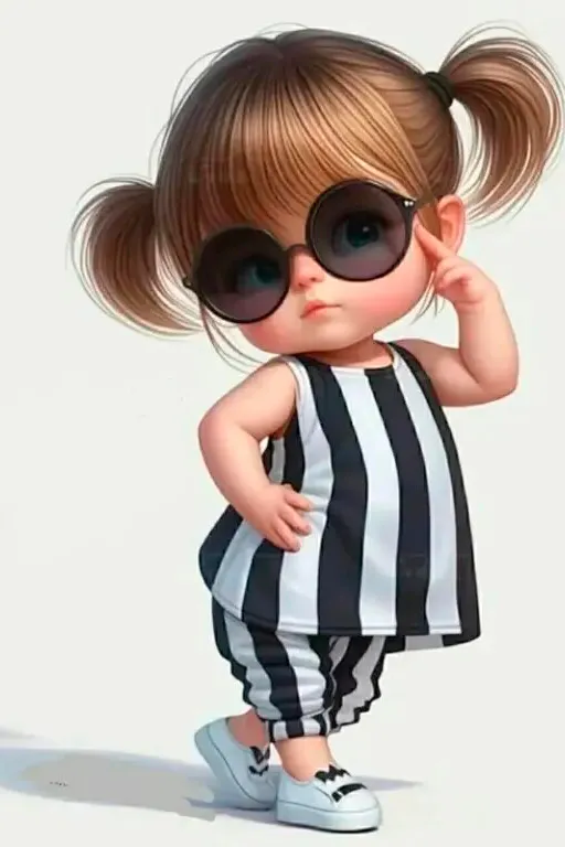 a little girl wearing sunglasses and a black and white striped shirt