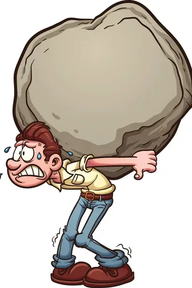 a man carrying a large rock on his back