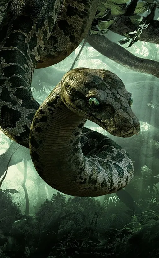 a large snake in the middle of a forest