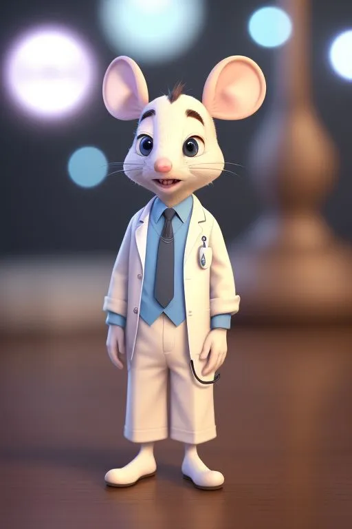 a cartoon mouse in a lab coat and tie