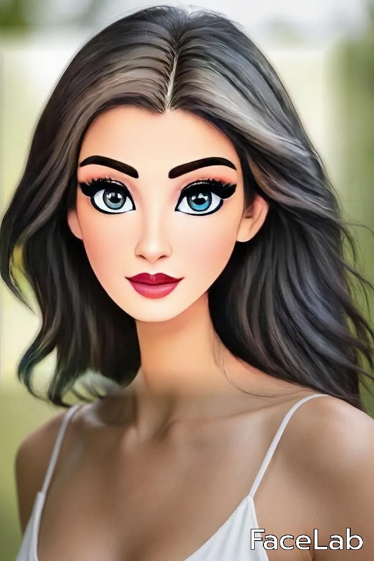 a digital painting of a woman with blue eyes