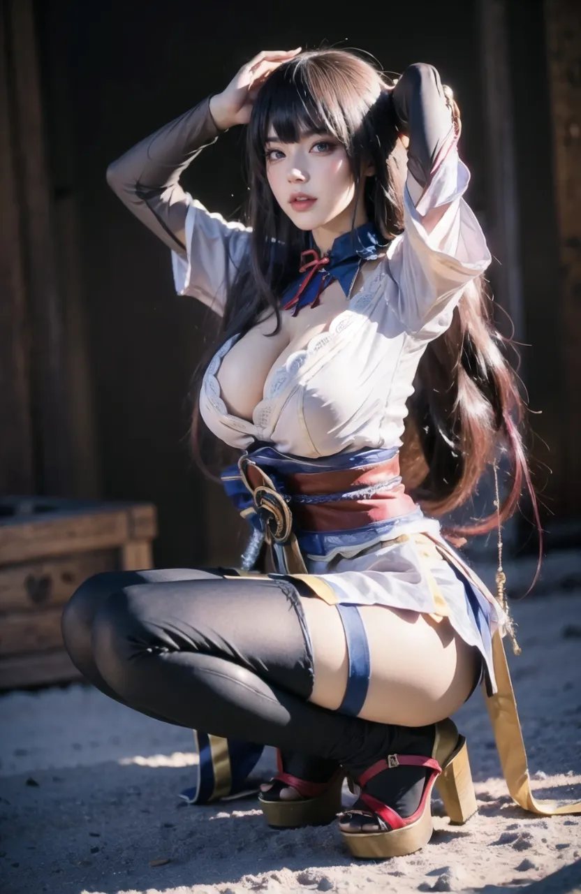 a woman in a cosplay sitting on the ground