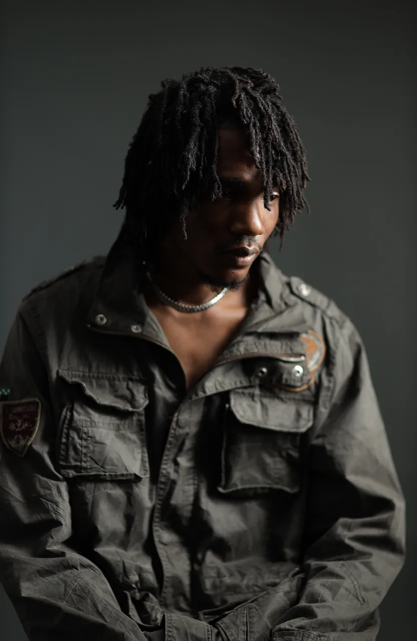 a man with dreadlocks wearing an army uniform