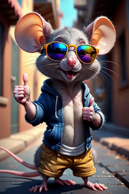 a cartoon mouse wearing sunglasses giving a thumbs up