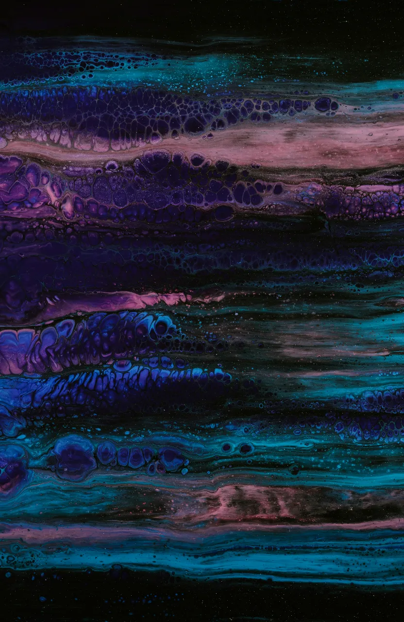 a painting of purple and blue waves on a black background