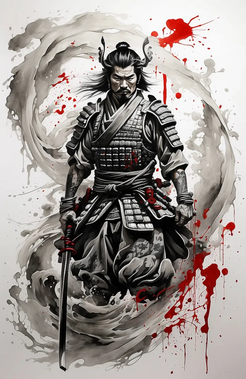 a painting of a samurai holding a sword