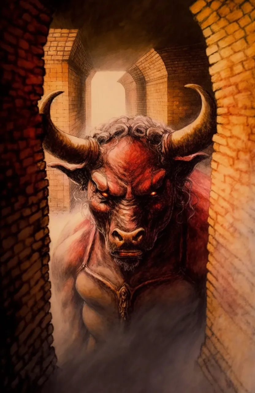 Intimidating minotaur in antique archway