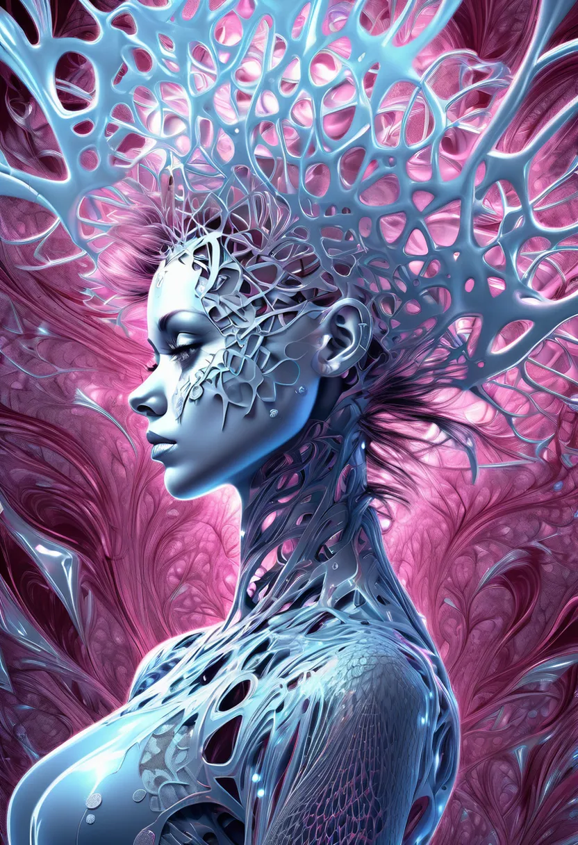 a digital painting of a woman's head and body