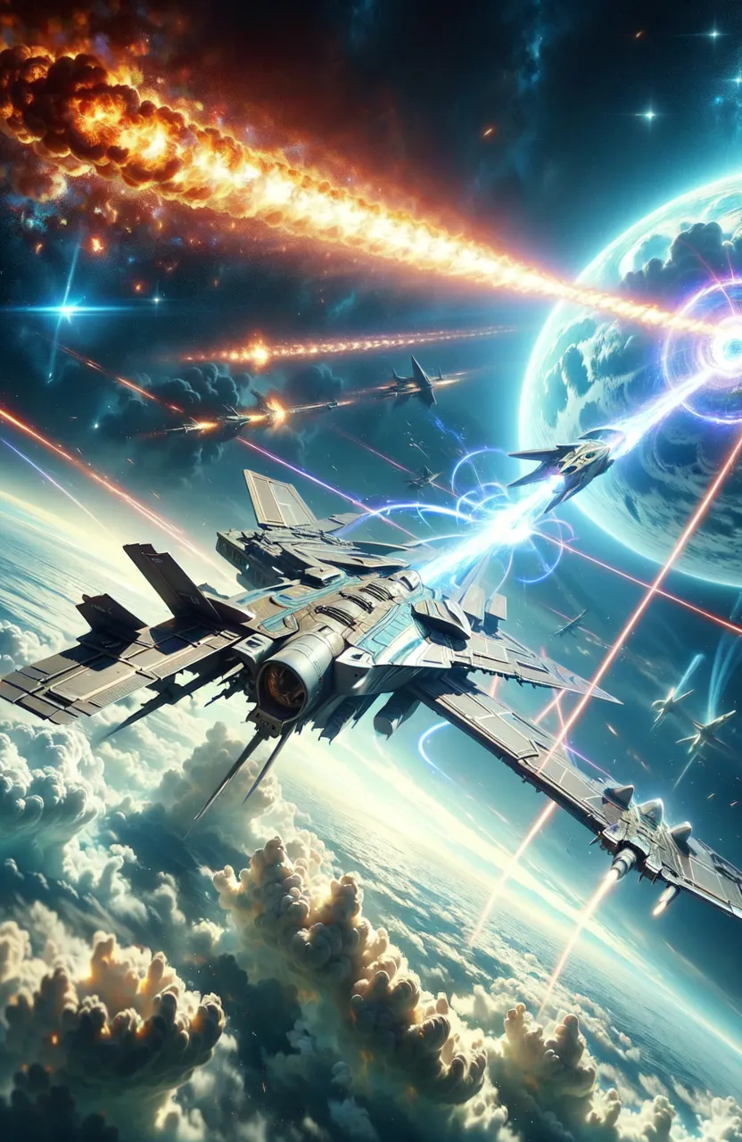 A large fleet of spaceships firing a lasers at earth 