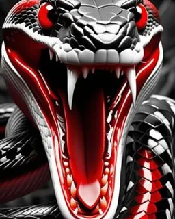 a red and black snake with its mouth open