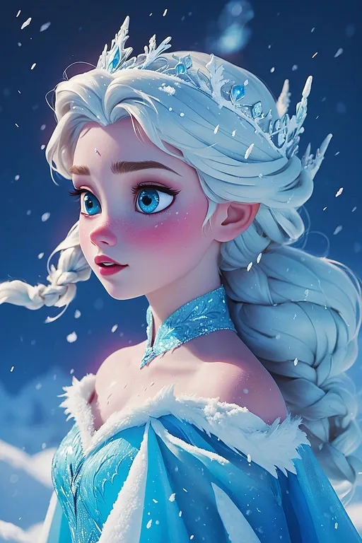 a frozen princess with blue eyes and white hair